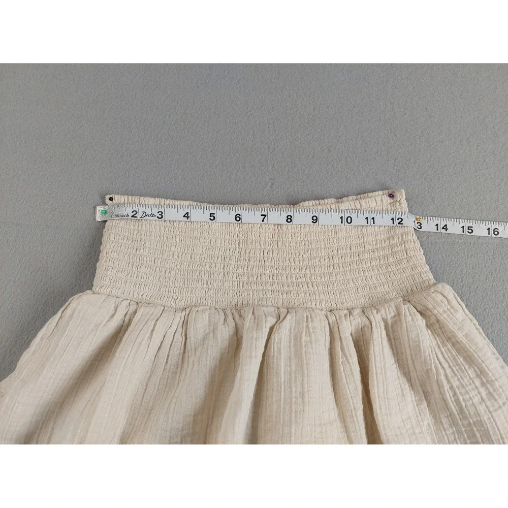 Universal Women Mini Skirt XS Beige 100% Cotton Tiered Ruffle Smocked Waist Boho